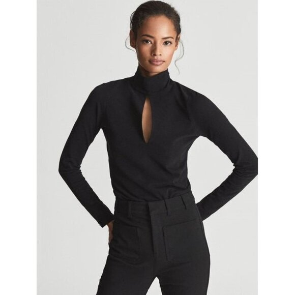 Nwt Reiss | Corrine High Neck Cut-Out Bodysuit In Black - Picture 3 of 12